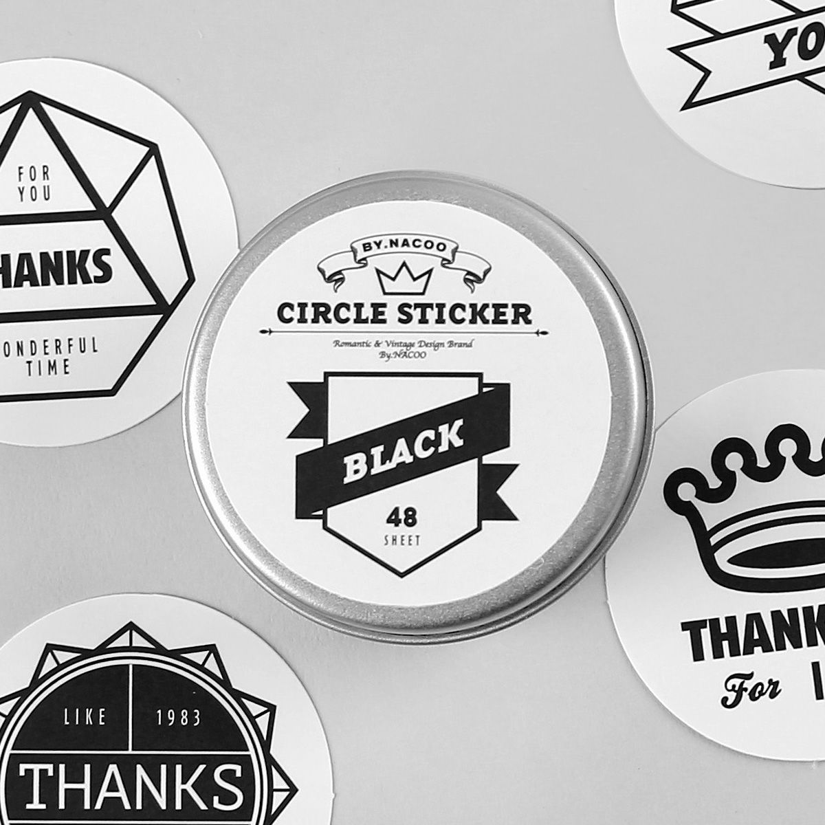 Circle Sticker Tin-08 Black