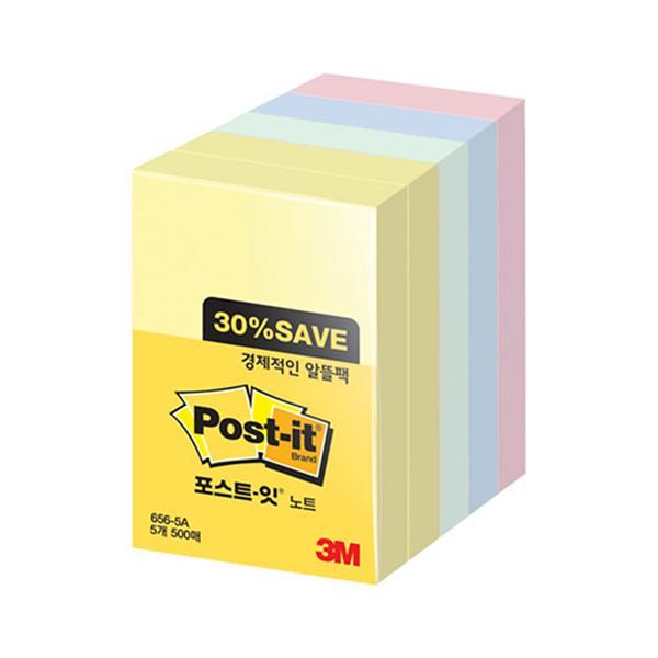 Post-it Sticky Notes Value Pack, 3Colors, 5Pads/Pack, 500Sheets, 51X76mm(656-5A)