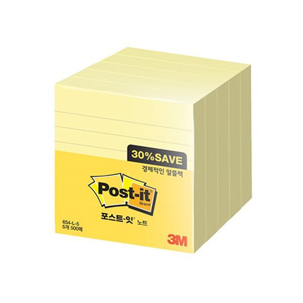 Post-it Sticky Notes Lined Value Pack, 76X76mm, 5Pads/Pack, 500Sheets Total(654-L)