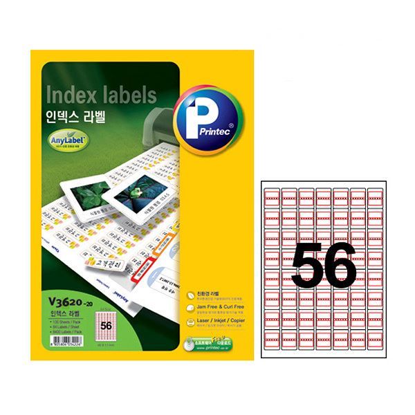 V3620-20 Index Labels 26X34mm, 56 Labels, 20 Sheets 