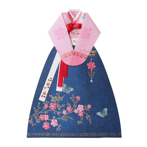 Hanbok Message Card Female Clothes, Light Blue Butterfly 