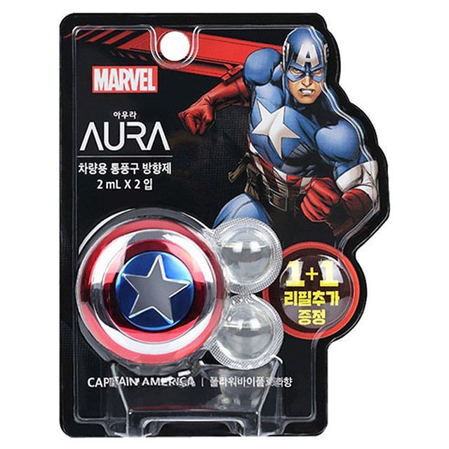 AURA Captain America Car Air Freshener Vent Clip, Green Floral & Woody Up to 60 Days 