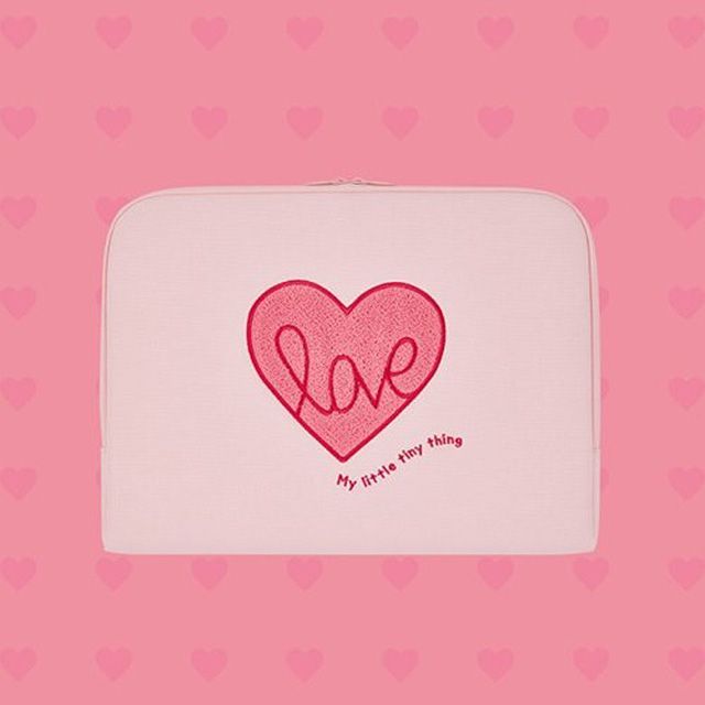 iPad Notebook Pouch Pink Heart, Waterproof Canvas