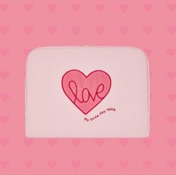 iPad Notebook Pouch Pink Heart, Waterproof Canvas