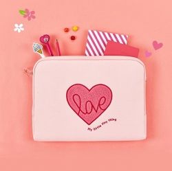 13" Notebook Pouch Pink Heart, Waterproof Canvas