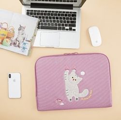 15" Notebook Pouch Milk Cat, Waterproof Canvas