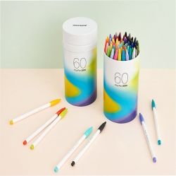 Plus Pen 3000, 60 Colors Pigment Ink Pen with Tin Case + Colors Chart  
