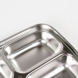 Stainless Steel 4 Sections Food Tray with Lid 980ml