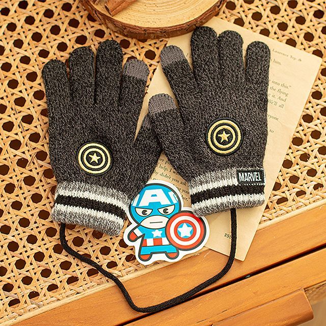 Captain America Black Fur Touch Gloves