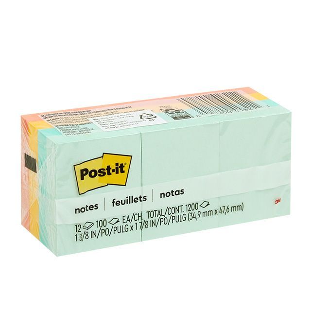 Post-it Sticky Notes Set, 4 Pastel Colors, 12Pads/Pack, 1200 Sheets Total, 34.9X47.6mm(653-AST)