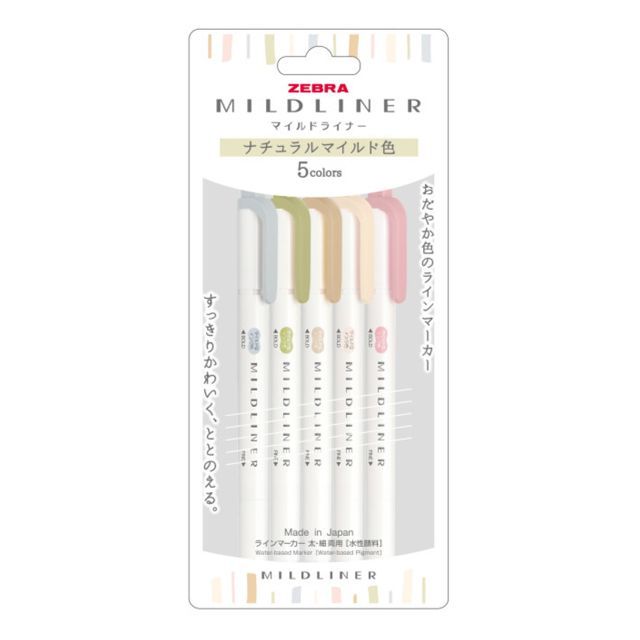 MILDLINER NTC Pastel New Color, 5colors Set, Cool gray+Olive+Beige+Cream+Dusty pink 