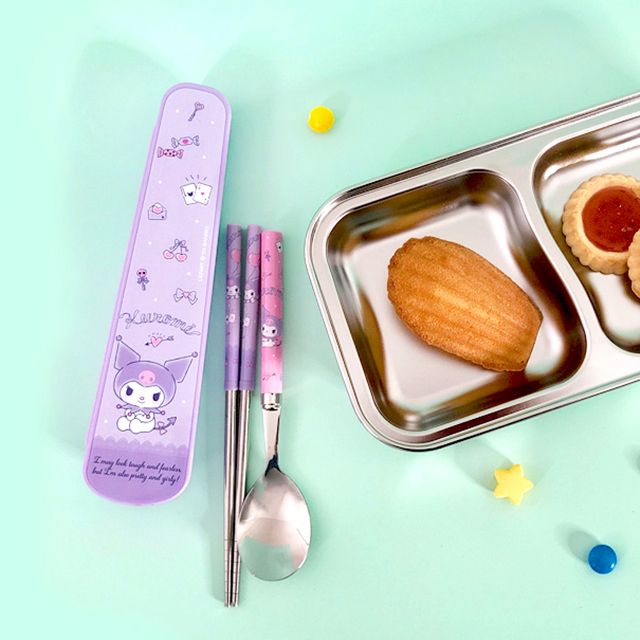 Kuromi Slim Light Junior Spoon & Chopsticks with Case set 