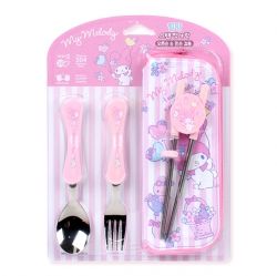 My Melody Training Stainless Steel Chopsticks & Spoon and Fork with Case Set 