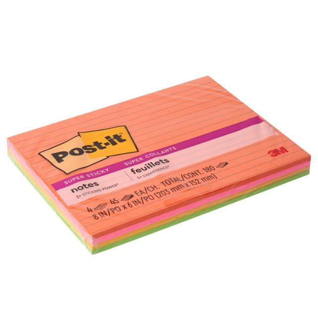 Post-it Sticky Notes multi Pack, 4Colors,4Pads/Pack, 180Sheets,  203X152mm(6845-SSPL)