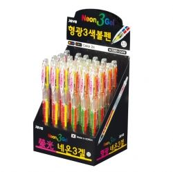 3Gel Neon 3Colors Ballpoint Pen(0.5mm), 24Count, with Display Case