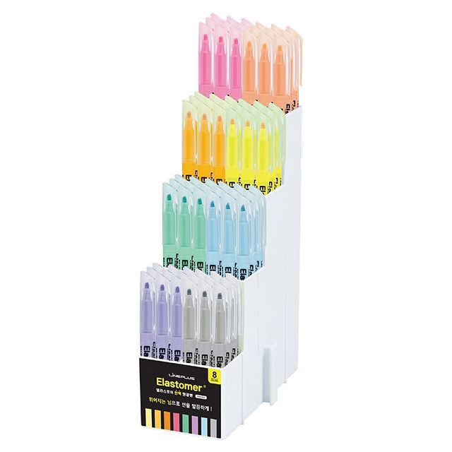 Elastomer Highlighters 8Colors with Display Box, Total 80 Count 