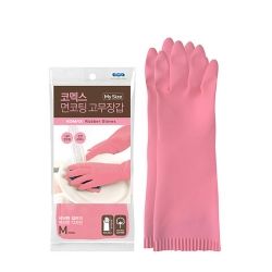 Cotton Coating Rubber Gloves My Size Medium (Pink Long)
