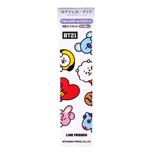 BT21 Style-Fit Gel Ink Refill Leads 0.38mm, 8 Colors Set 