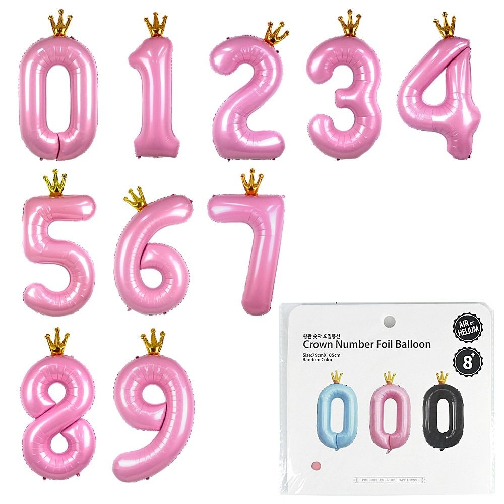 100cm Crown Number Foil Balloon Pink
