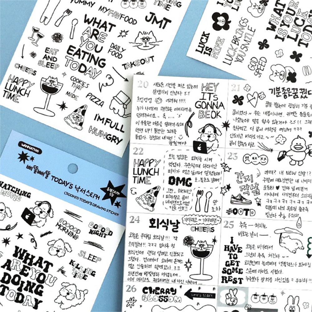 Crooked Today's Drawing Stickers 6 Sheets, Clear 