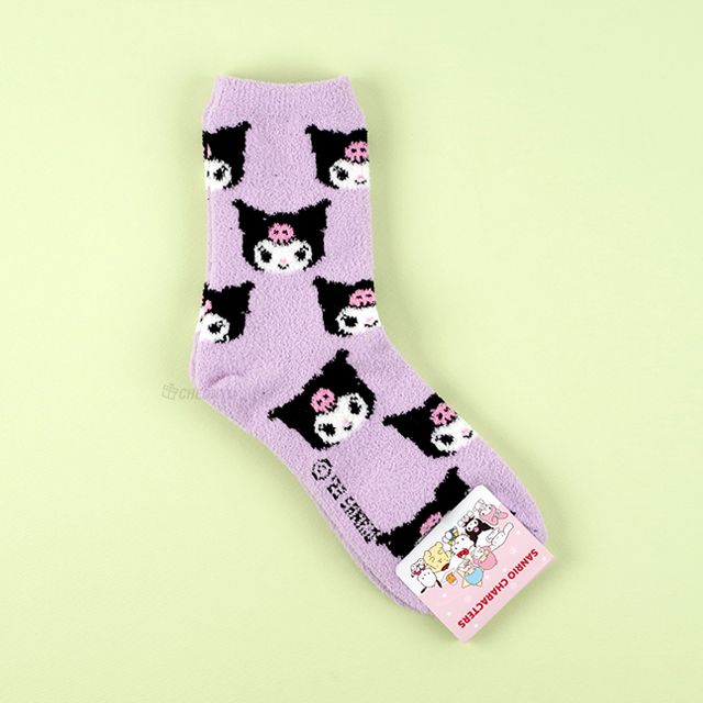Sanrio Colorful Fluffy Crew socks, One Size 220-260mm - Kuromi