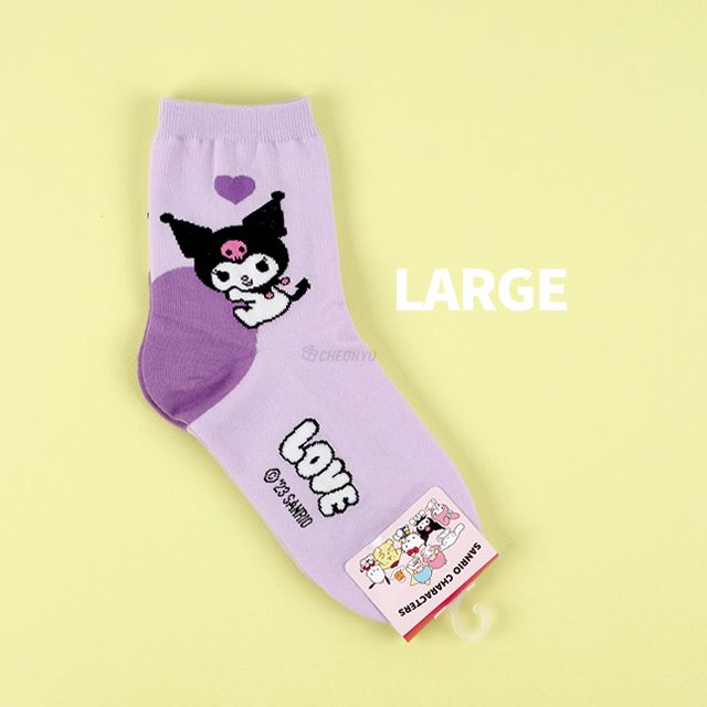 Sanrio Children Big Heart Long socks - Kuromi L (200-220mm)