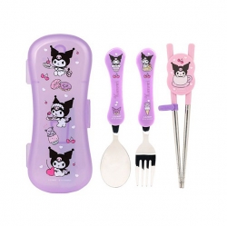 Kuromi Stainless Steel Spoon & Chopsticks & Fork with Case set 