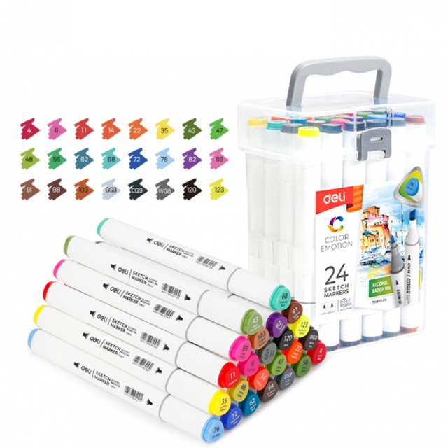 Deli New Trianglar Twin Marker Pen, 24 Color