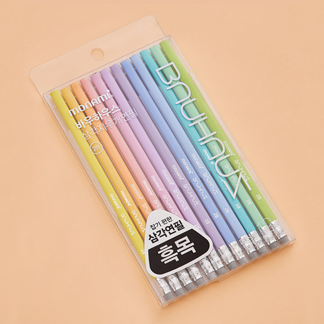 Bauhaus Triangular Eraser Pencil Pastel 12 Colors set 