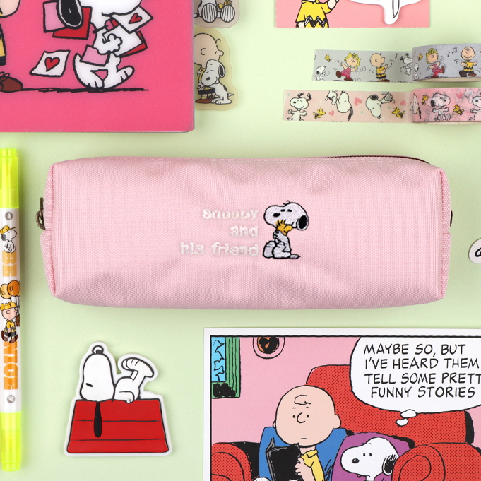 Peanuts Embroidery Pen Case M Pink
