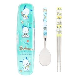 Pochacco All In One Light Stainless Steel Spoon, Chopsticks & Clear Case