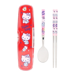 Hello Kitty All In One Light Stainless Steel Spoon, Chopsticks & Clear Case