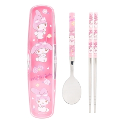 My Melody All In One Light Stainless Steel Spoon, Chopsticks & Clear Case