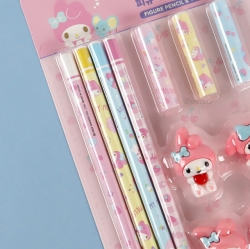 My Melody Figure Pencil and Pencil Cap and Pencil Sharpener Set