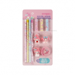 My Melody Figure Pencil and Pencil Cap and Pencil Sharpener Set