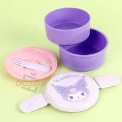 Sanrio Round 2-Layer Lunch Box with Fork - Kuromi Cute