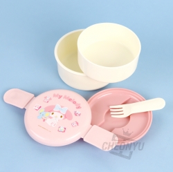 Sanrio Icon Round 2-Layer Lunch Box with Fork - My Melody