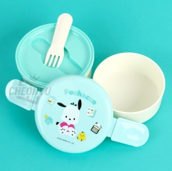 Sanrio Icon Round 2-Layer Lunch Box with Fork - Pochacco