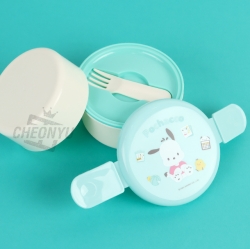 Sanrio Icon Round 2-Layer Lunch Box with Fork - Pochacco