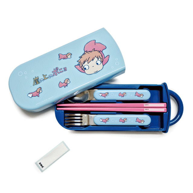 Ponyo On The Cliff By The Sea Slide Spoon Fork and Chopsticks Trio Set