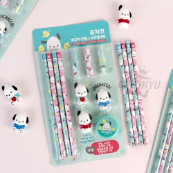 Pochacco Figure Pencil and Pencil Cap and Pencil Sharpener Set