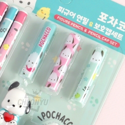 Pochacco Figure Pencil and Pencil Cap and Pencil Sharpener Set