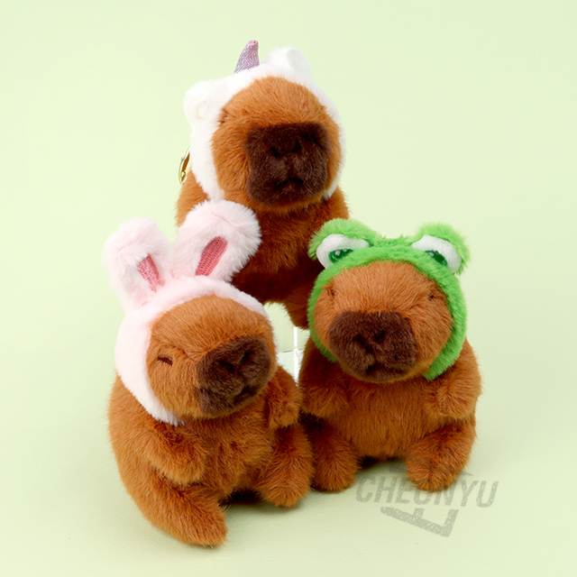 Mini Capybara Plush Keyring with Head Hoodie 9cm, Random