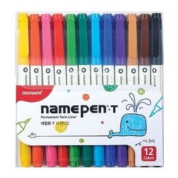 Permanent Ink Maker Name Pen(T) 12Colors Set, Twin Liner(0.4mm/1mm) 12