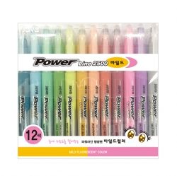 Power Line Highlighter(4.0mm), Mild Fluorescent Colors, 12Colors Set  