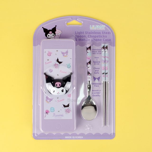Kuromi Light Stainless Steel Spoon & Chopsticks with Case set 