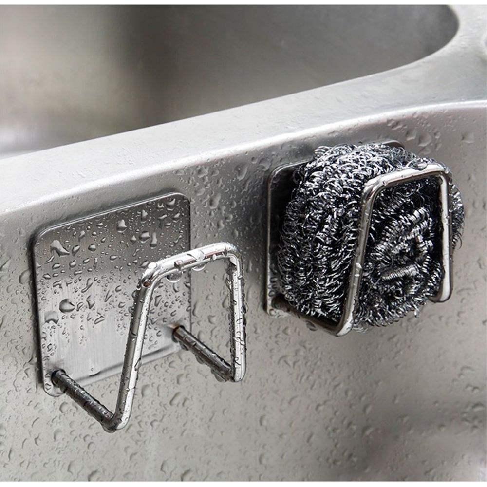 Multipurpose Steel Attachable Kitchen Hook Stainless Scrubber Holder 2P Set