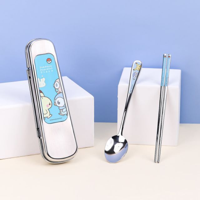 Pokemon super clean all stainless steel spoon, chopsticks &case  3P Set