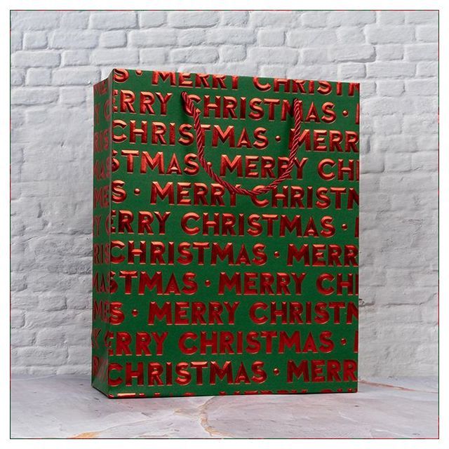 X-mas 3D 금박 쇼핑백(소) 그린  [180 x 80 x 240mm] (10개 1세트)