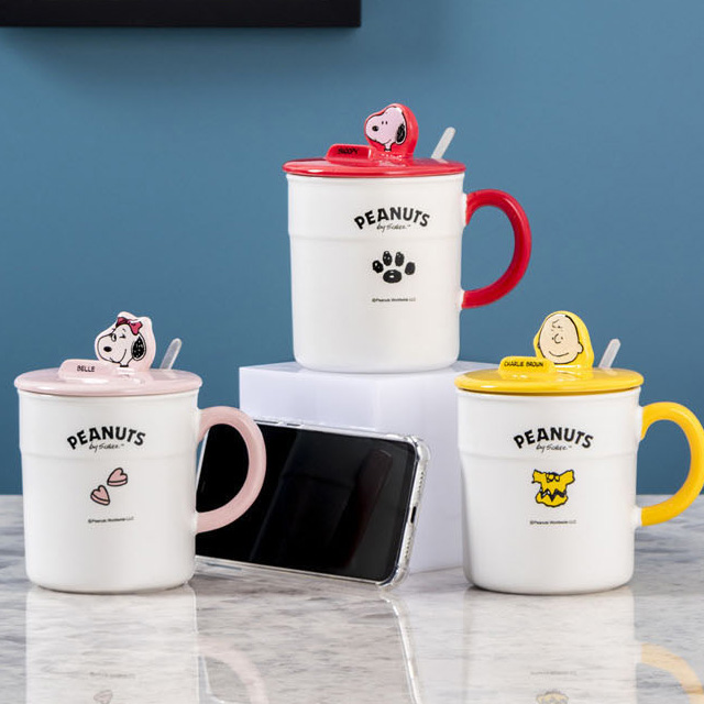 스누피 뚜껑 거치대 스푼 머그컵 410ml